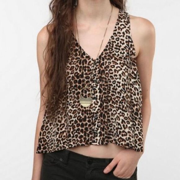 UO Sparkle & Fade Sleeveless High-Low Cheetah Top - Picture 1 of 12